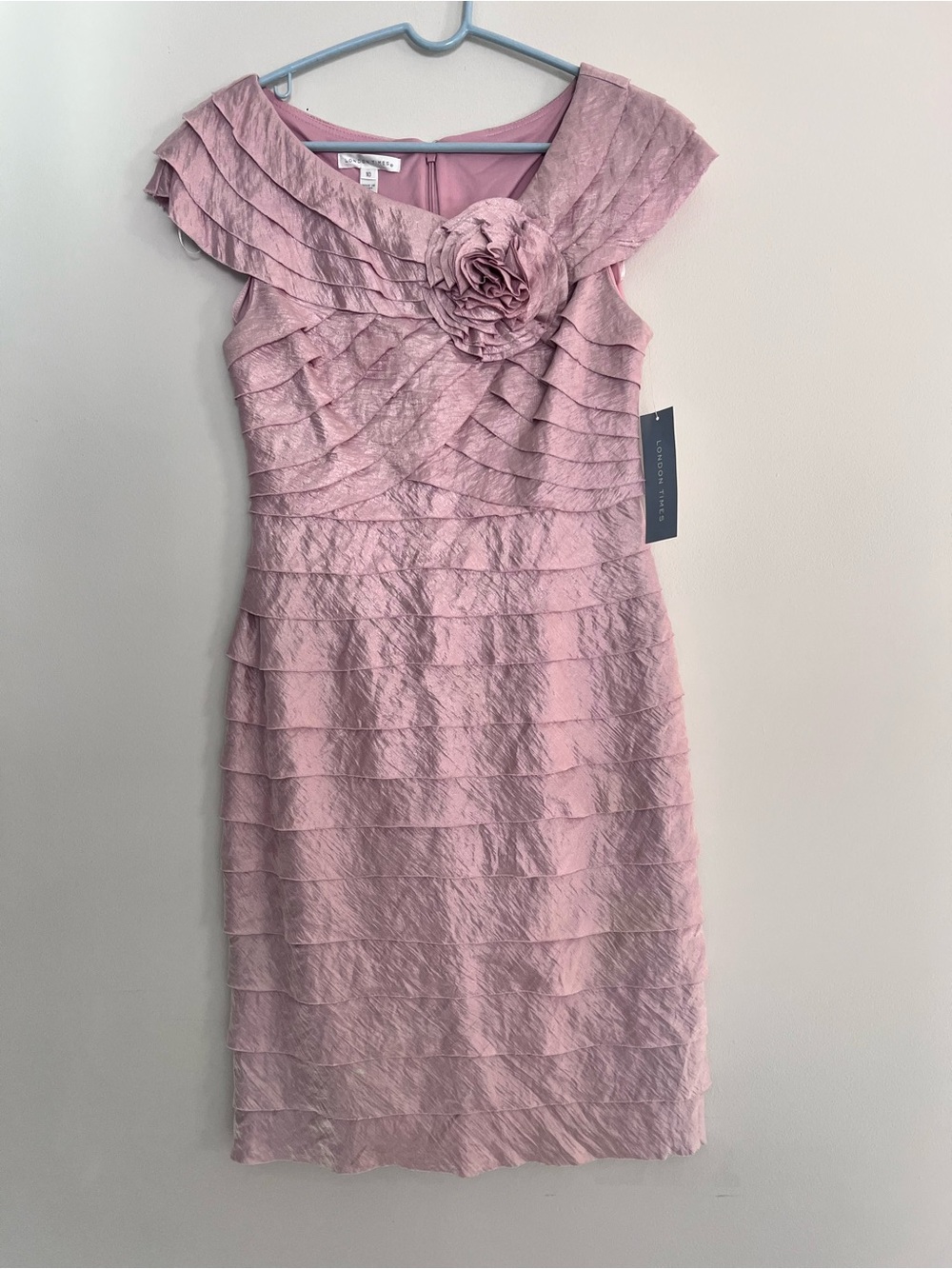 London Times Dusty Pink Tiered Floral Applique Midi Dress